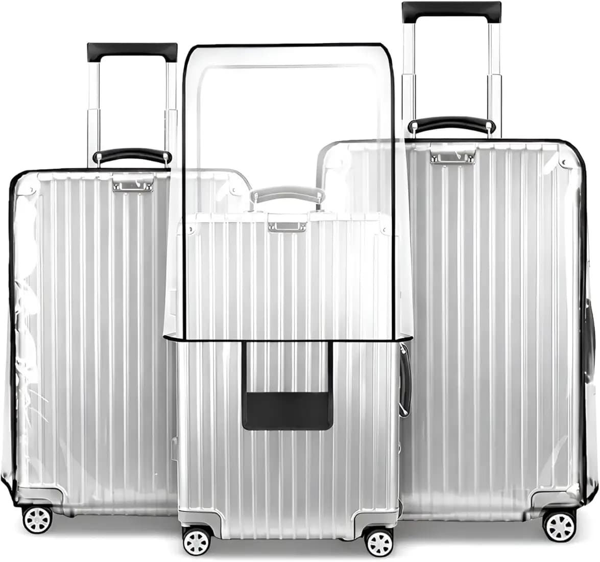 FAB ELLITE Suitcase Cover Medium Size | Pack of 3 Trolly Bag Covers with Zippered Clear PVC Suitcase Covers Protectors for 20, 24 & 28 Inch Luggage | Waterproof, Scratchproof & Dust-Resistant