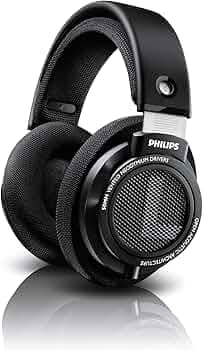 PHILIPS SHP9500 Over-Ear Headphones, HiFi Stereo, 50mm Neodymium Drivers, 101 dB, Breathable Ear Cushion, Steel Headband, Detachable 1.5m Cable, Gold-Plated 3.5mm Jack, Double Layered Cushion (Black)