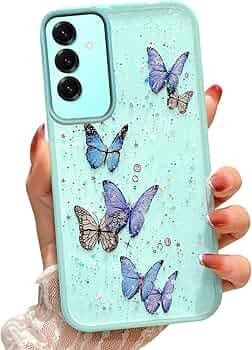 VONZEE for Samsung Galaxy A16 5G Clear Glitter Butterfly Case, Cute Bling Sparkle Shiny Soft Silicone TPU Bumper Shockproof Women Girls Slim Protective Phone Cover for Galaxy A16 5G, Mint