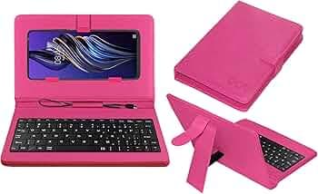 ACM Keyboard Case Compatible with Tecno Pova 3 Mobile Flip Cover Stand Direct Plug & Play Device for Study & Gaming Pink