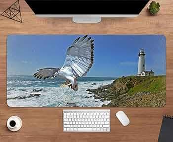 Gadgets WRAP Extended Large 18x36inch Mouse Pad Desk Mat Anti-Slip Base Spill-Resistant for Laptop, MacBook, Gaming Computer - Pigeon Lighthouse Print