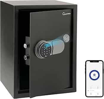 LAVNA Smart Safe Locker | 5 way access | Fingerprint, Mobile app, PIN, OTP & Key Access | 304 Grade SS bolts suitable for Jewellery, Cash, Document & other valuable of Home Office Tijori (Gross 58L)