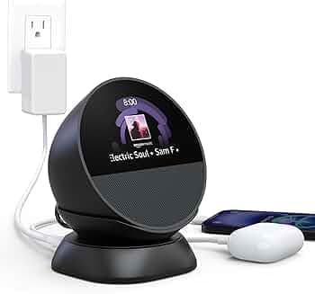 HomeMount Ultimate 2024 Echo Spot Stand - Charging Hub for Echo Spot, Smartphones & More with USB-C/A Ports, Sleek, Stable & Space-Saving Design (Black)