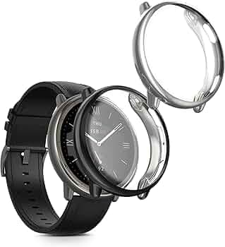 kwmobile Case Compatible with Amazfit Active2 (A2437) Case - 2X TPU Silicone Fitness Tracker Cover - Silver/Black