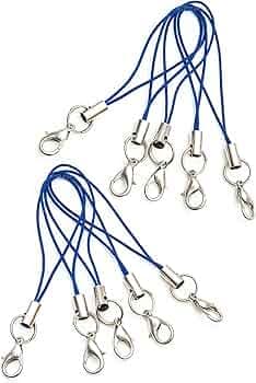 Blue Pack of 10 pcs Phone Strap Charm lobster clasp for cell phone Cover keyring Pendrive Badge Holders Charm DIY Jewellery straps thread Ring with Hook smart round zip carry case pouch