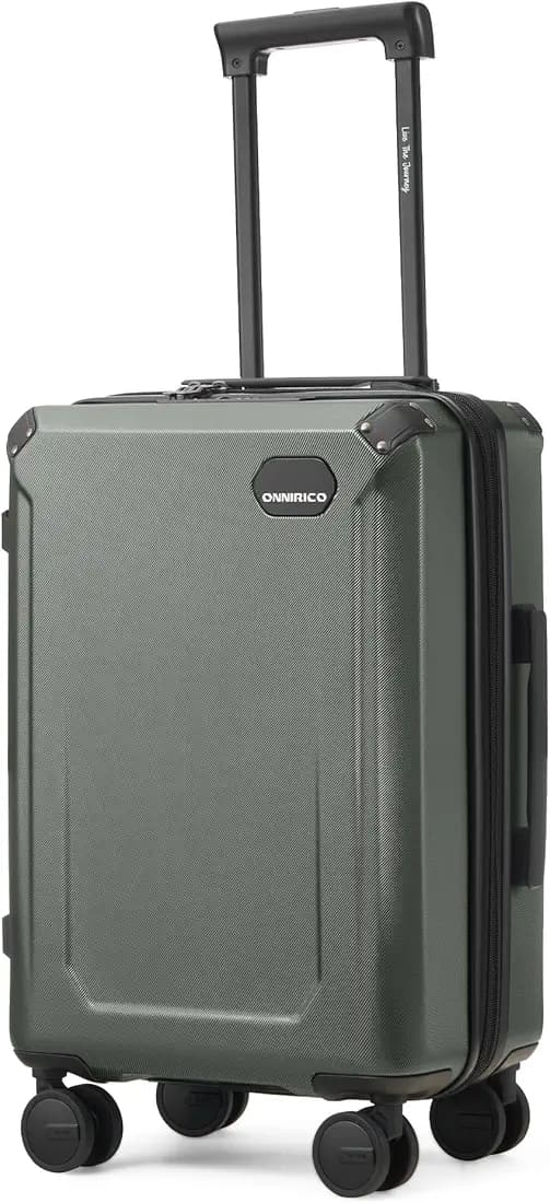 Aqua Vista Cabin Luggage,56 cm Hard-Sided Polycarbonate Trolley Bag,Hinomoto Wheels, Expandable, USB Charging (Type-A & Type-C),Lightweight Travel Suitcase (Olive Green)