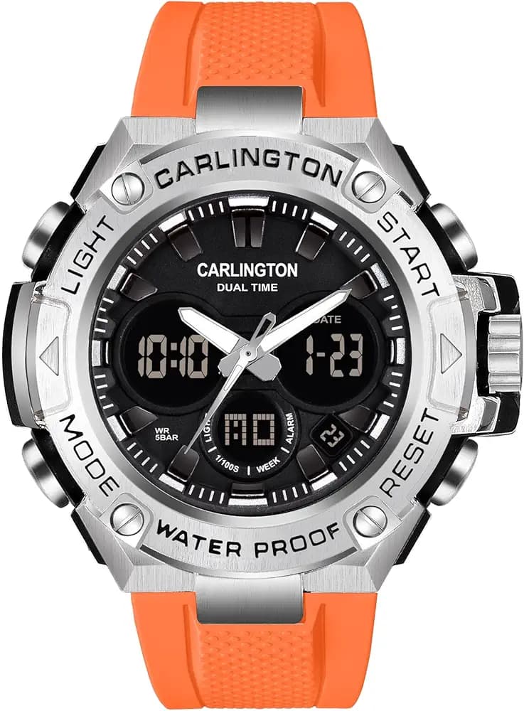 Carlington Resin Analog-Digital Sports Watch Chronograph,Dual Time,Alarm,Stopwatch,Water-Resistant,Shock-Resistant,Back Light Display- The Perfect Watch for Men&Boys-CT 9107 Series