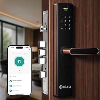 Elara Echo Edge Smart Door Lock, Fingerprint, Card, App, OTP, Keys, PIN Unlock, Alarm Alert, Bluetooth & WiFi, Black, 2 Year Warranty. (Echo Edge)