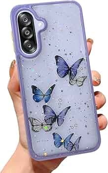 VONZEE for Samsung Galaxy A36 5G Clear Glitter Butterfly Case, Cute Bling Sparkle Shiny Soft Silicone TPU Bumper Shockproof Women Girls Slim Protective Phone Cover for Galaxy A36 5G, Purple