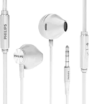 PHILIPS Wired Earbuds with Microphone - Ergonomic Comfort-Fit in Ear Headphones with Mic for Cell Phones, Earphones with Microphone with Bass Clear Sound - White