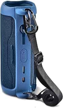 M.G.R.J® Portable Carrying Silicone Case Cover for JBL Flip 6 Wireless Portable Bluetooth Speaker with Shoulder Strap and Carabiner (Blue)