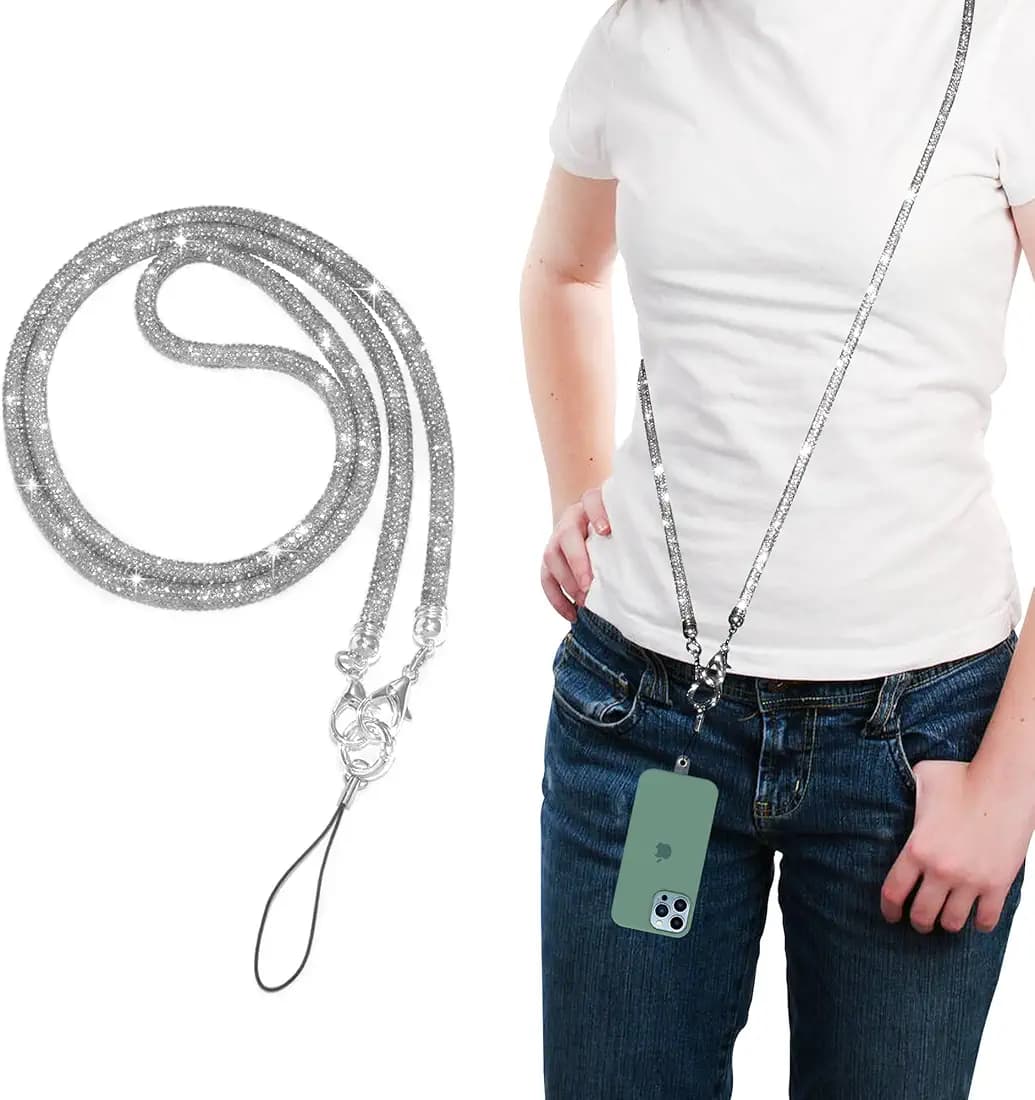 GadgetBite Diamond Charm Phone Lanyard -Cross body lanyard, Mobile Holder Strap, Hands-Free Neck Hanging Chain Accessory, Compatible with iPhone & Most Smartphones, Charms for Phone Case