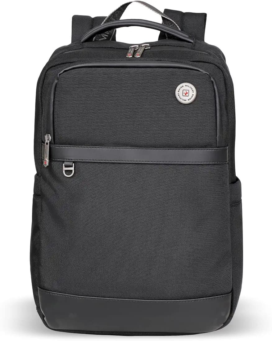 SWISS MILITARY Black & Gold Collection Wesely Laptop Backpack Bag With 15.6”Laptop Compartment & Anti-Theft Pocket, 1680D Polyester, Sunglass Holder, Trolley Strap for Unisex Travel Bag (16L)