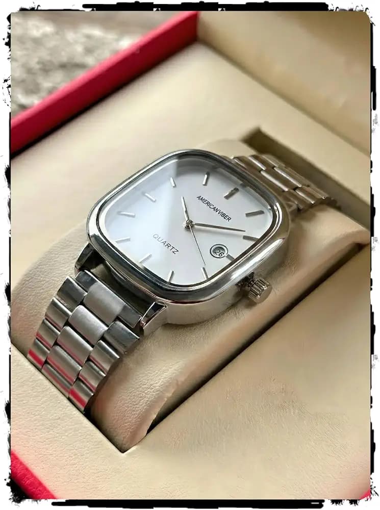 AMERICANVIBER Men's Silver, Watch with Stainless Steel Band | Water-Resistant Analog Dress & Casual Wristwatch