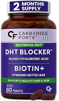 Carbamide Forte DHT Blocker with Biotin Tablets for Hair growth | Biotin Supplement with Bhringraj & Hyaluronic Acid | DHT Blocker Tablet supports Hair Growth, Scalp & Skin Health for Men & Women | 60 Tablets