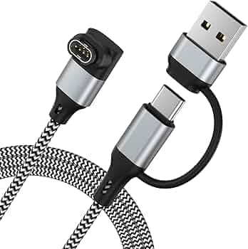 Tobfit 2-in-1 USB-C Charging Cable for Garmin Watch,Braid Nylon USB Charger Power Cord for Garmin Fenix 8 E 7 7X 7S 6 Solar,Forerunner 970 965 955 945 570 265 255 245 165 55,Vivoactive 6 5 4(Gray, 1m)