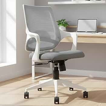 MRC Mono Ergonomic Office Chair (Mid-Back) – Revolving Breathable Mesh Desk Chair for Work from Home & Study–Lumbar Support & Heavy Duty Nylon Base (Grey & White)