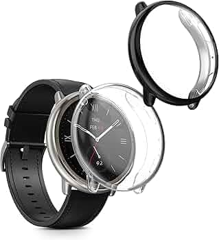 kwmobile Case Compatible with Amazfit Active2 (A2437) Case - 2X TPU Silicone Fitness Tracker Cover - Transparent/Black