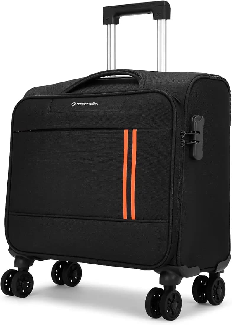 Nasher Miles Jet Set Go Pound Soft-Sided Polyester Cabin Overnighter 20 inch | 55cm | 8 Wheels Small Trolley Bag for Travel | Suitcase (Black)