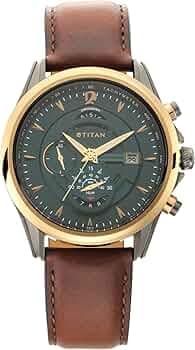 Titan Maritime Pro Quartz Chronograph Lateen Sail Green Dial Brown Leather Strap Watch for Men - NT1830KL02