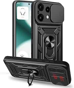 Casodon Heavy Duty Back Case Cover for Nothing Phone 3A Lite 5G, Shockproof Nothing Phone 3A Lite Back Cover, Ring Case with Kickstand and Camera Protection Shutter - Black