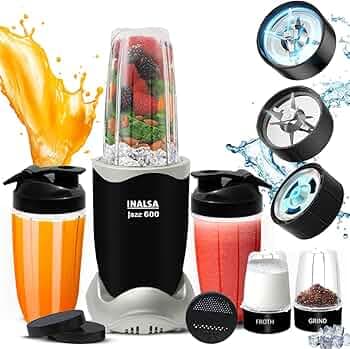 INALSA Blender Mixer Grinder|5 Jar & 600W Copper Motor| Blenders for Smoothies and Juices| Smoothie MakerBlender NutriBlender 3 Blades Including Froth Blade 2Yr Warranty,Jazz 600