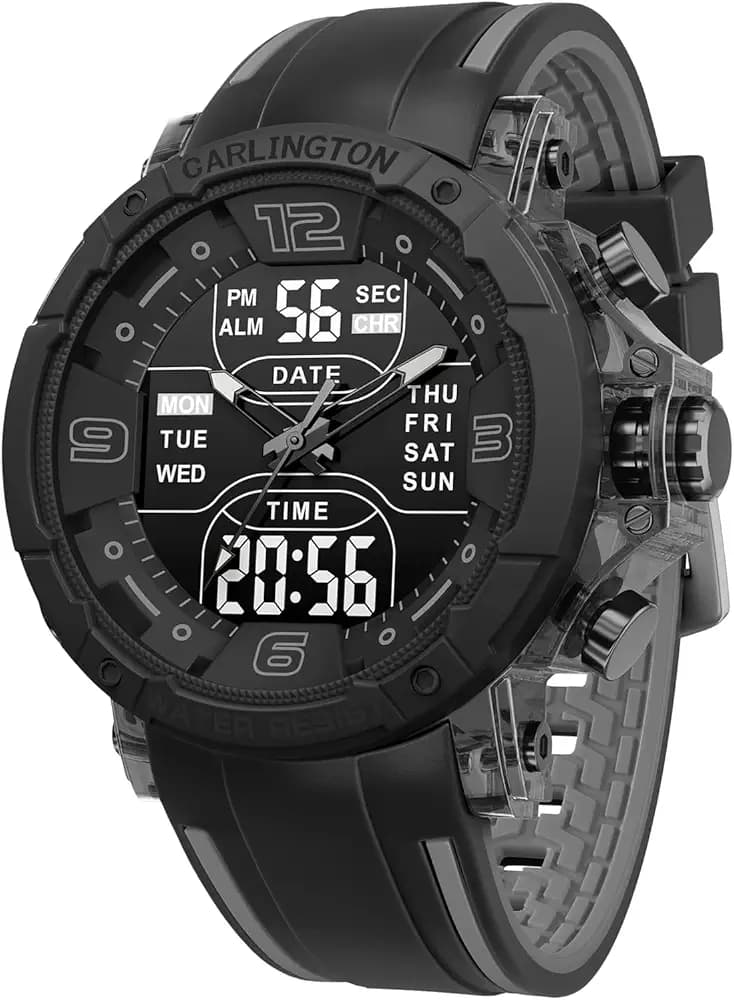 Carlington Velocity Series Analog-Digital Sports Watches for Men and Boys with Alarm, Stopwatch, Backlit Display, Dualtime, Silicone Rubber Strap, Water & Shock Resiatant - CT_8140