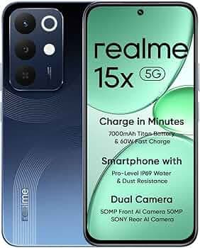 realme 15X 5G Smartphone 8+256GB, 6.8-inch Screen, 144Hz Display,7000mAh Battery, 60W Fast Charging, 50+50MP AI Camera,Dimensity 6300 6nm Octa-core chipset Processor, IP69, Marine Blue