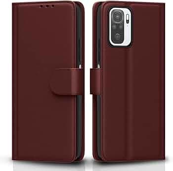 Pikkme Flip Cover Leather Finish | Inside TPU with Card Pockets | Wallet Stand and Shock Proof | Complete Protection Flip Case for Redmi Note 10 / Note 10s / Note 11 SE(Brown)