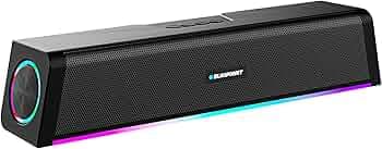 Blaupunkt SBA22 Pro Portable Bluetooth Soundbar | Dual Full Range Drivers & Bass Radiators I Sleek & Portable Design I Dual RGB Ring Lights |2000mah Battery BT, USB, AUX, TWS | Built-in Mic