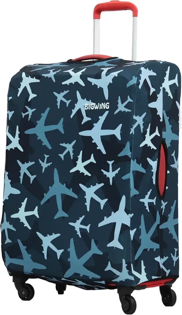 BIGWING Protective Cover in Polyester Fabric with Plane Print for | 20' Inch 55 cm Small Size | Soft Luggage Trolley Bag Cover (Fits Only On Fabric Trolley Bag)