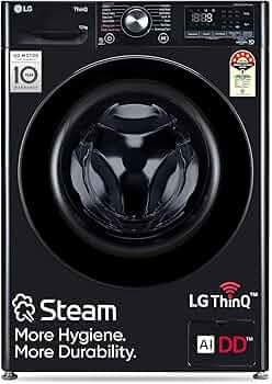 LG 12 Kg, 5 Star, AI Direct Drive Technology, Wi-Fi, Steam Fully Automatic Front-Loading Washing Machine (FHP1412Z5O, Intelligent & Convenient Fabric Care, Allergy Care, Remote Control, Onyx Black)