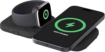 Belkin Magsafe Charger Compatible 2-in-1 Magnetic Charging Travel Pad 15W-Boostcharge Pro Foldable Qi2-Certified Wireless Charger,Magsafe-Compatible Charger for iPhone 15,Apple Watch 9,Airpods,Black