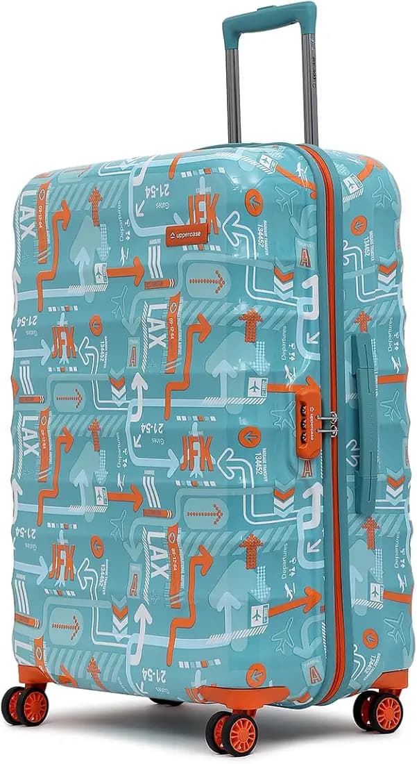 uppercase Polycarbonate JFK (Large) 76cm | Hardsided Check-in Trolley Bag for Travel Spinner Luggage | 8 Wheel Trolley Bag |Suitcase for Unisex |2000 Days Warranty (Teal Blue)
