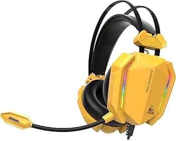 TAG Gamerz Titan RGB Yellow Over-Ear Gaming Wired Headphone | Soft Ear Cups | 50mm Neodymium Driver | 3.5mm Audio | 2m Cable | Flexible Mic for Calling | Suspension Headband | 3.5mm + USB Connector