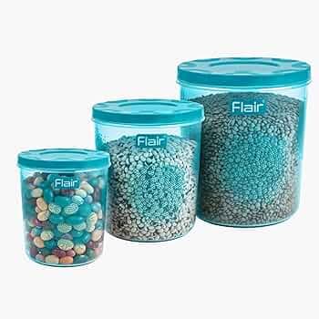 FLAIR Plastic Storage Jars & Kitchen Mate Classic Containers Set - (4700/7000/10000 (Blue)