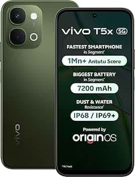 vivo T5X 5G (Cyber Green, 8GB RAM, 128GB Storage) | 7200mAh Battery | 50MP Dual Camera | 32MP Selfie Camera | 6.76" FHD+ 120Hz Display | Dimensity 7400 Turbo Processor