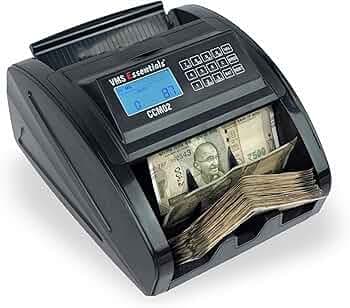 VMS Essentials CCM02 Semi Value Business-Grade Currency Counter - High-Tech Counterfeit Detection with UV, MG, and IR Sensors,1000-1500 Notes/Min and 1 Year offsite Warranty.