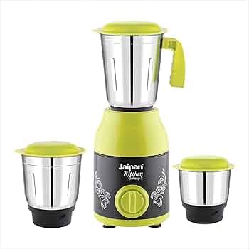 Jaipan Kitchen Galaxy 550 Watt Mixer Grinder with 3 Stainless Steel Jars | Turbo Motor | 1 Years Warranty | 50% Stronger Blades | Leak Proof Lids | ABS Body | Light Green & Grey