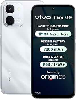 vivo T5x 5G (Star Silver, 8GB RAM, 256GB Storage) | 50MP AI Dual Camera | 32MP Selfie | 6.76" FHD+ Display | 7200mAh Battery | Dimensity 7400-Turbo Processor | Fast Charging | Dual SIM Smartphone