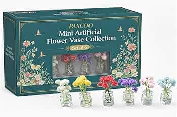 PAXCOO 6 Pcs Mini Flower Vase Fridge Magnet, Stylish Refrigerator Magnets for Kitchen Office Decoration, Cute Miniature Flowers Display, Vase Set for Multi Surface Decorative Enhancement