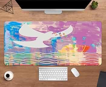 Gadgets WRAP Extended Large 18x36inch Mouse Pad Desk Mat Anti-Slip Base Spill-Resistant for Laptop, MacBook, Gaming Computer - Pigeon & Colorful Background