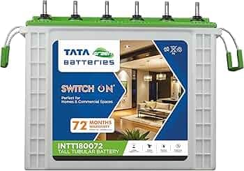 Tata Green Batteries Switch-On INTT180072 150AH Tall Tubular Inverter Battery with 72 Months Warranty for Home, Office & Shops