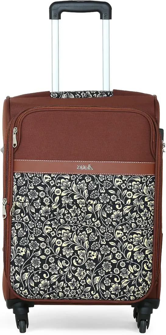 ZOUK Avasa FloMotif Polyester Soft 4 Spinner Wheel 360° Rotating Cabin 50 cm Black Trolley, Luggage, Suitcase Bags for Travel for Men and Women