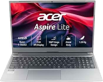 acer SmartChoice Aspire Lite, AMD Ryzen 5-5625U Processor, 8 GB RAM, 512 GB SSD, Full HD, 15.6"/39.62 cm, Windows 11 Home, Steel Gray, 1.59 kg, AL15-41, Thin and Light Laptop