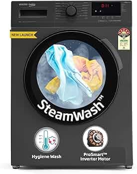 Voltas Beko, A Tata Product 8 Kg 5 Star Inverter Quick wash Fully-Automatic Front Loading Washing Machine (WFL8012B7JVBKA/AXV, Anthracite, In buit Heater/Hygiene steam)
