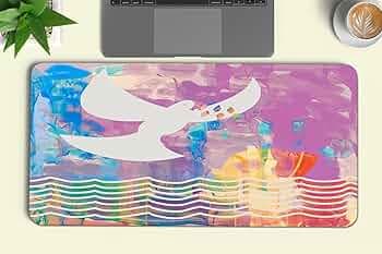 Gadgets WRAP Extra Large 12x32inch Mouse Pad Desk Mat Anti-Slip Base Spill-Resistant for Laptop, MacBook, Gaming Computer - Pigeon & Colorful Background
