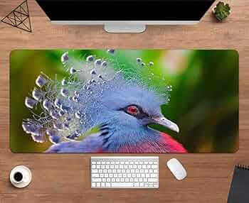 Gadgets WRAP Extended Large 18x36inch Mouse Pad Desk Mat Anti-Slip Base Spill-Resistant for Laptop, MacBook, Gaming Computer - Victoria Crowned Pigeon