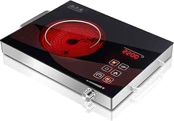 Sizzle Cook Single Burner Infrared Electric Stove, Small Countertop Portable Hot Plate for Cooking, 2200W Ceramic Glass Infrared Burner with LCD Touch Screen