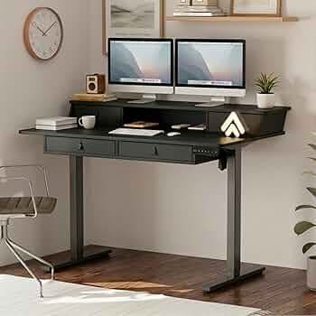 ARTIKEL Valor Electric Height Adjustable Standing Desk with Storage Drawers & Shelves| Sit-Stand Desk for Home Office |Ergonomic Workspace Table| 120 * 69CM|Weight Capacity 80KG|Black
